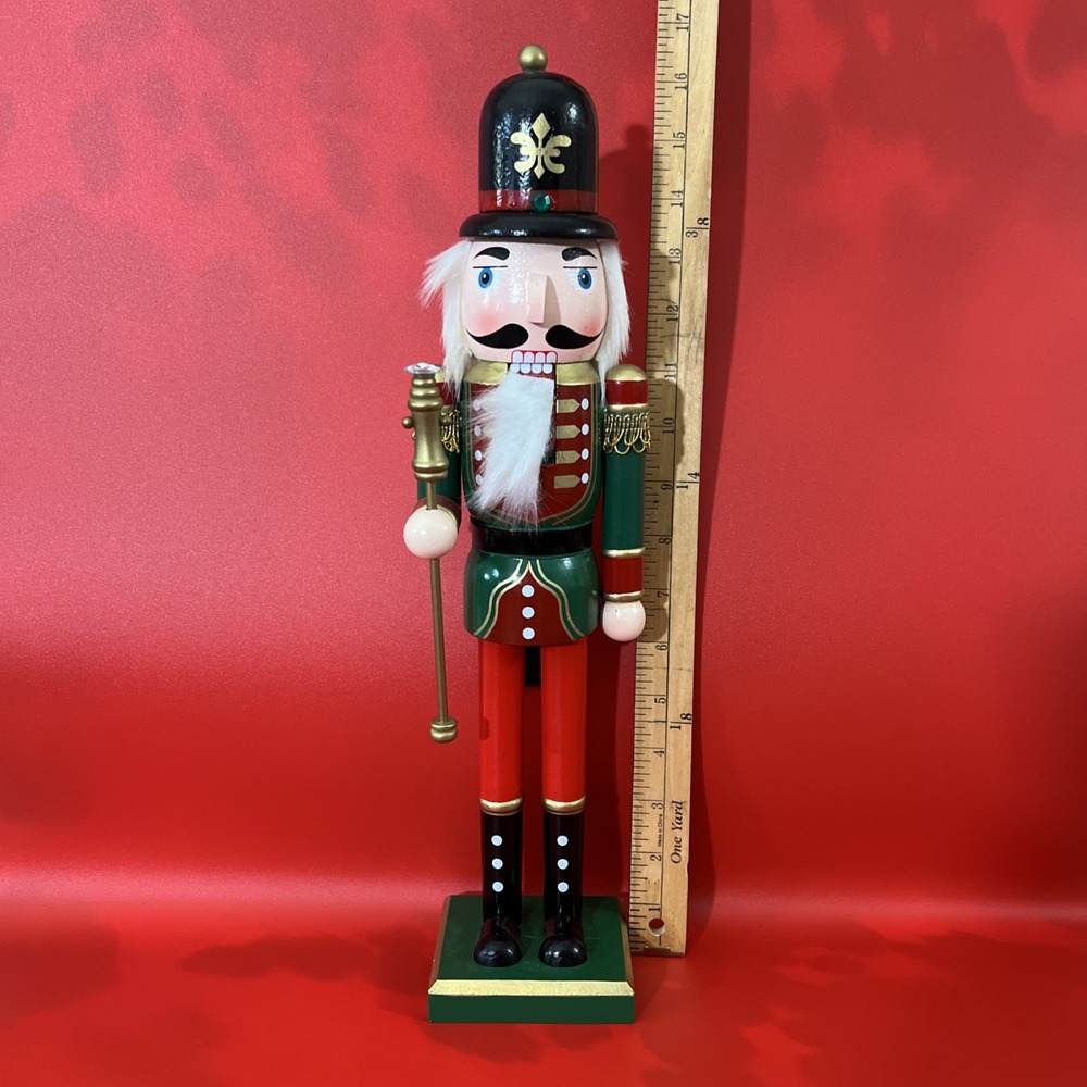 Wooden Christmas Nutcracker,16", SOLDIER IN RED & GREEN UNIFORM W/RIFLE, Ashland